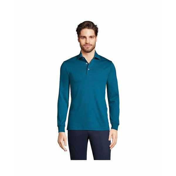 YGh Y |Vc gbvX Men's Long Sleeve Super Soft Supima Polo Shirt Baltic teal