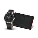 {X Y rv ANZT[ Men's Tyler Quartz Multifunction Black Leather Watch 43mm, Black Leather BOSS Card Holder Gift Set Black