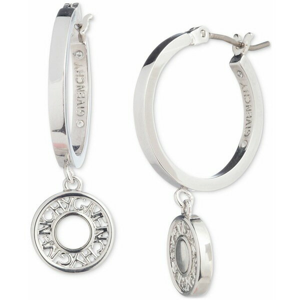 ジバンシー レディース ピアス＆イヤリング アクセサリー Silver-Tone Logo Embossed Coin Charm Hoop Earrings Black