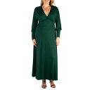 24ZuRtH[g fB[X s[X gbvX Women's Plus Size Bishop Sleeves Maxi Dress Green