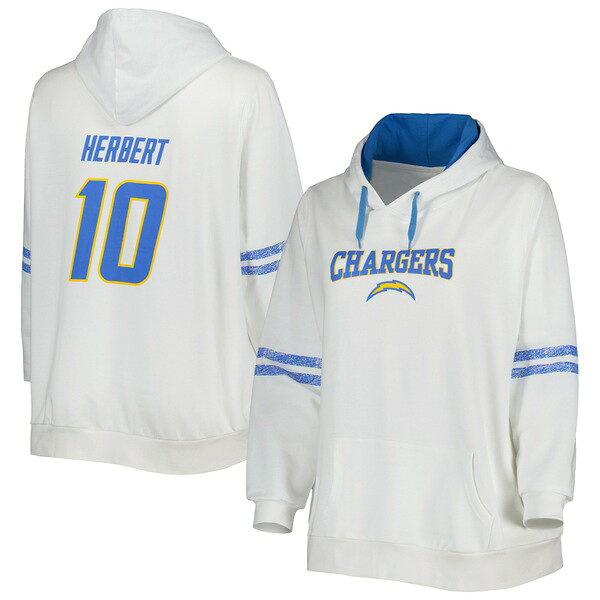 ファナティクス レディース パーカー・スウェットシャツ アウター Justin Herbert Los Angeles Chargers Women's Plus Size Name & Number Pullover Hoodie White/Powder Blue