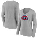 t@ieBNX fB[X TVc gbvX Montreal Canadiens Fanatics Branded Women's Primary Logo Team Long Sleeve VNeck TShirt Heather Gray