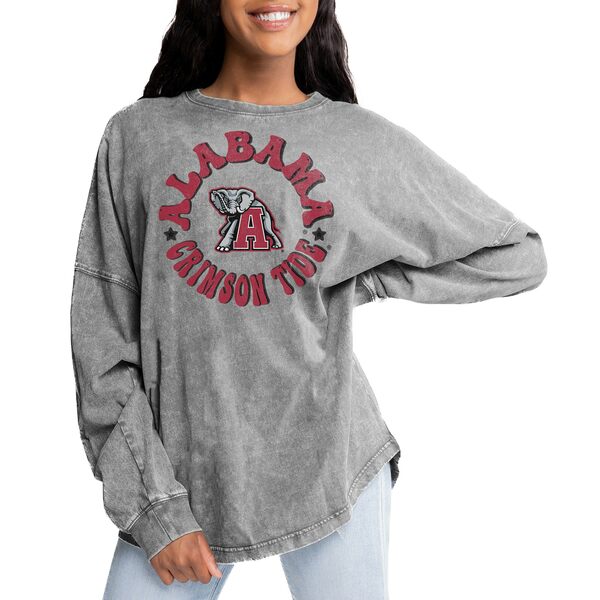 楽天astyゲームデイ レディース Tシャツ トップス Alabama Crimson Tide Gameday Couture Women's Playing Around Faded Wash Oversized Long Sleeve TShirt Gray