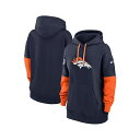 ナイキ レディース カットソー トップス Women's Navy Denver Broncos 2024 Sideline Essential Fleece Pullover Hoodie Navy, Orange
