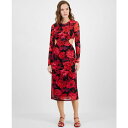 フォーティーンス プレイス レディース ワンピース トップス Juniors' Floral Side-Cutout Midi Dress Red Combo ...