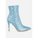 ロンンドンラグ レディース ブーツ シューズ Moolah Embossed Stiletto Heel Ankle Boots Blue