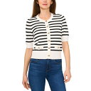 セセ レディース ニット&セーター アウター Women's Short-Sleeve Striped Cardigan Antique White
