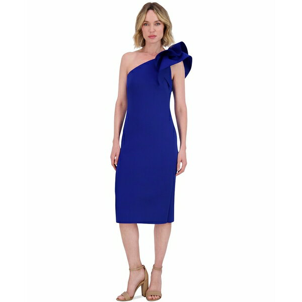 エリザジェイ レディース ワンピース トップス Women's Ruffled-Shoulder Cocktail Dress Cobalt