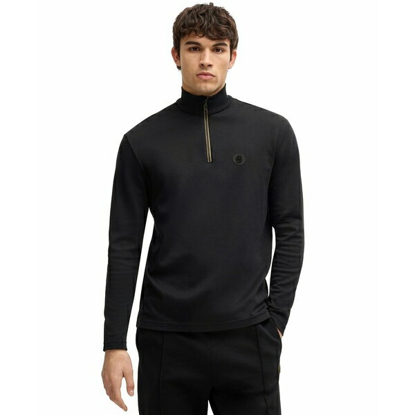 ҥ塼ܥ   ȥåץ Men's Double B Monogram Zip-Neck Polo Black