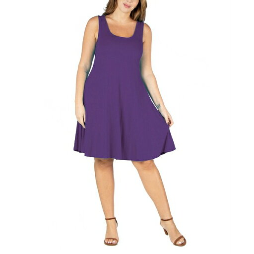 24セブンコンフォート レディース ワンピース トップス Plus Size Fit and Flare Knee Length Tank Dress Purple 24セブンコンフォート レディース ワンピース トップス Plus Size Fit and Flare Knee Length Tank Dress Purple