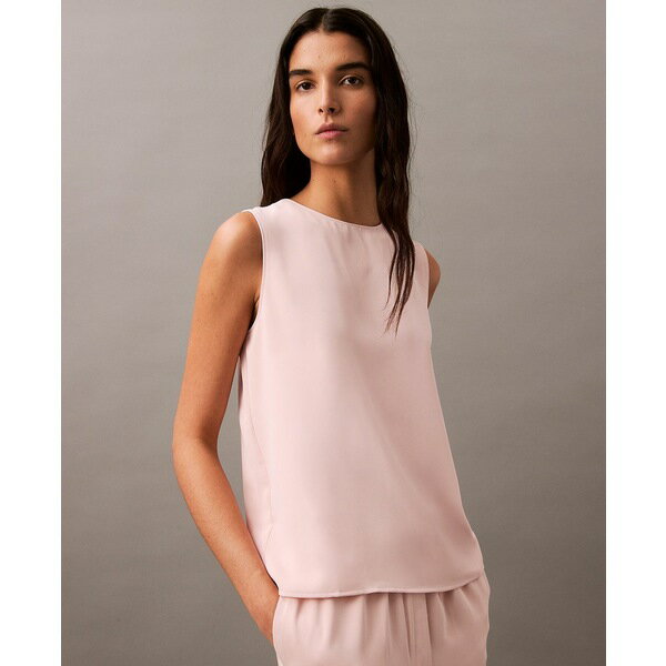 カルバンクライン レディース カットソー トップス Women's Sleeveless Crewneck Blouse Sepia Rose
