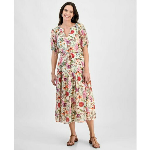 ジュリア ジョーダン レディース ワンピース トップス Women's Printed Short-Bubble-Sleeve Midi Dress Ivory/mult ジュリア ジョーダン レディース ワンピース トップス Women's Printed Short-Bubble-Sleeve Midi Dress Ivory/mult