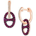 GtB[ RNV fB[X sAXCO ANZT[ EFFY&reg; Ruby (3/8 ct. t.w.) & Diamond (1/10 ct. t.w.) Dangle Hoop Earrings in 14k Rose Gold Ruby