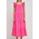 CObVt@Ng[ fB[X s[X gbvX Women's Ruffle Detail Midi Dress Fuchsia