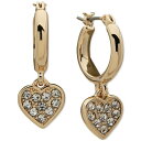 アンクライン レディース ピアス＆イヤリング アクセサリー Gold-Tone Pavé Heart Charm Hoop Earrings Crystal