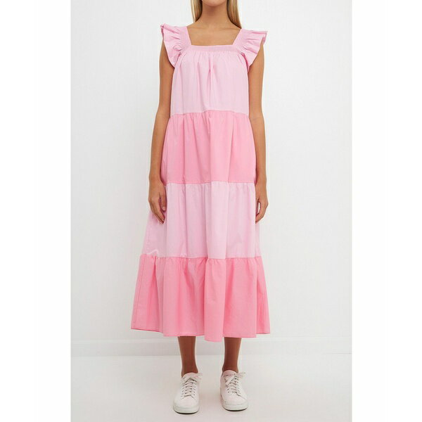 イングリッシュファクトリー レディース ワンピース トップス Women's Ruffle Detail Colorblock Midi Dress Pink multi