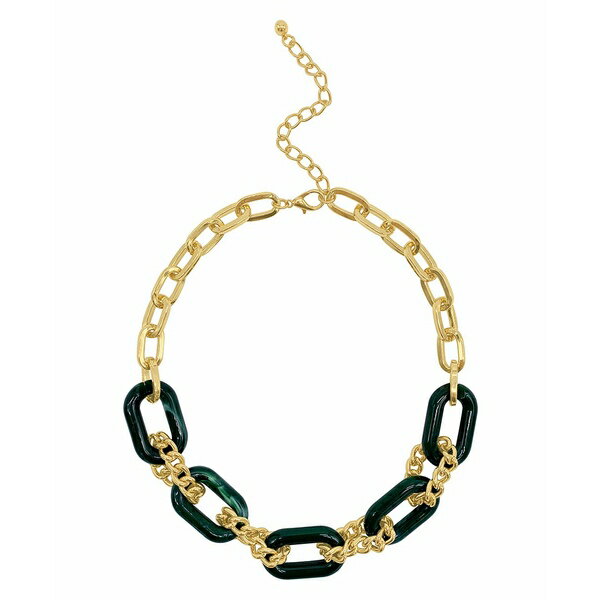 AhjA fB[X lbNXE`[J[Ey_ggbv ANZT[ Women's Gold-Tone Mixed Link and Green Tortoise Shell Adjustable Necklace Green