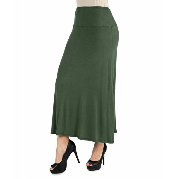 24ZuRtH[g fB[X XJ[g {gX Plus Size Elastic Waist Maxi Skirt Olive