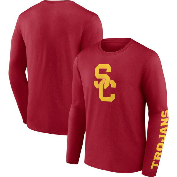 ファナティクス メンズ Tシャツ トップス USC Trojans Fanatics Branded Double Time 2Hit Long Sleeve TShirt Cardinal