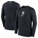 ナイキ メンズ Tシャツ トップス Detroit Tigers Nike Authentic Collection Game Raglan Performance Long Sleeve TShirt Navy