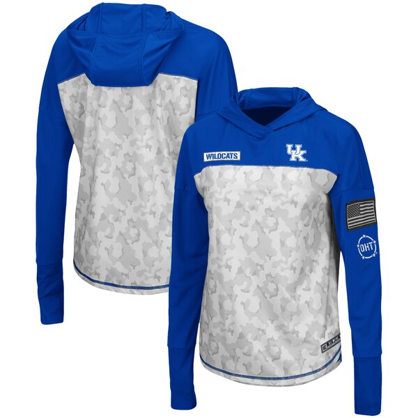 楽天astyコロシアム レディース Tシャツ トップス Kentucky Wildcats Colosseum Women's OHT Military Appreciation Mission Arctic Camo Hoodie Long Sleeve TShirt Gray/Royal