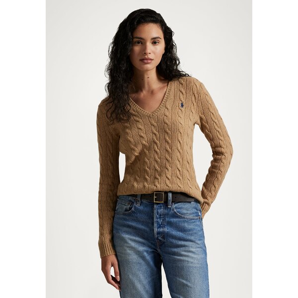 ラルフローレン レディース ニット&セーター アウター CABLE-KNIT WOOL-CASHMERE V-NECK JUMPER - Jumper - camel melange