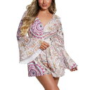 ゲス レディース ワンピース トップス Women's Kali Linen Flare-Sleeve Romper Carousel Print