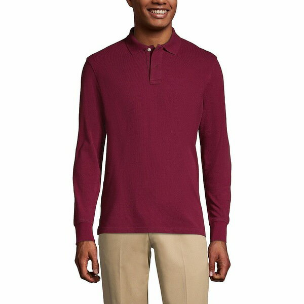 ランズエンド メンズ ポロシャツ トップス Men's School Uniform Long Sleeve Mesh Polo Shirt Burgundy