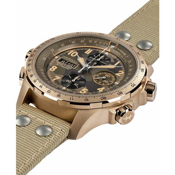 ハミルトン カーキ 腕時計（レディース） ハミルトン レディース 腕時計 アクセサリー Men's Swiss Automatic Chronograph Khaki Aviation X-Wind Beige Textile Strap Watch 45mm Beige