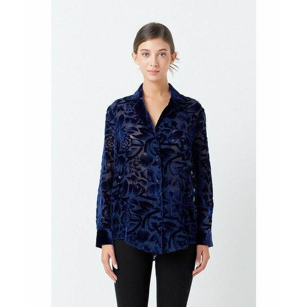 エンドレスローズ レディース カットソー トップス Women's Velvet Burnout Collared Top Navy