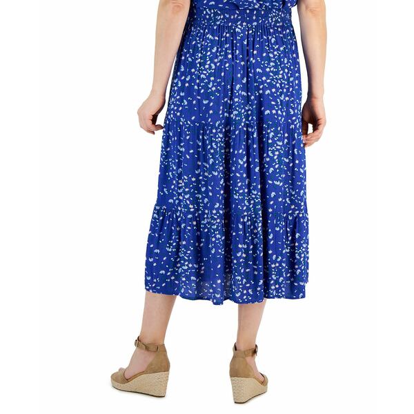 X^CAhR[ fB[X XJ[g {gX Women's Printed Drawstring Tiered Midi Skirt, Created for Macy's Elegant Sapphire
