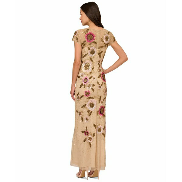 アドリアナ パペル レディース ワンピース トップス Women's Round-Neck Embellished Gown Nude Multi