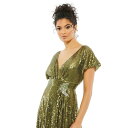 }bN_K fB[X s[X gbvX Women's Sequined Butterfly Sleeve Wrap Over A Line Gown Olive