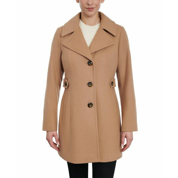 アンクライン レディース ジャケット&ブルゾン アウター Women's Single-Breasted Peacoat, Created for Macy's Camel