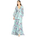 ララ レディース ワンピース トップス Women's Long Sleeve V-Neck, Layered Skirt Print Dress Mint