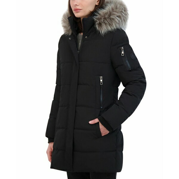 ナウティカ レディース ジャケット&ブルゾン アウター Women's Faux-Fur-Trim Hooded Puffer Coat Noir