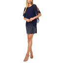 ミスク レディース ワンピース トップス Petite Embellished Cape-Overlay Shift Dress Navy