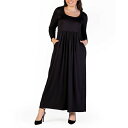 24セブンコンフォート レディース ワンピース トップス Plus Size Long Sleeve Maxi Dress with Pockets Black