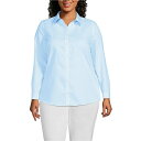 ランズエンド レディース カットソー トップス Women's Plus Size No Iron Button Front Shirt Bermuda blu...
