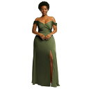 hbV[RNV fB[X s[X gbvX Womens Off-the-Shoulder Flounce Sleeve Empire Waist Gown with Front Slit Olive green