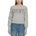 ダナキャランニューヨーク レディース ニット&セーター アウター Women's Cold-Shoulder Embellished-Logo Sweatshirt Steel Grey Heather