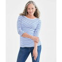 X^CAhR[ fB[X Jbg\[ gbvX Women's Pima Cotton Striped 3/4-Sleeve Top, Created for Macy's Blue White Stripe