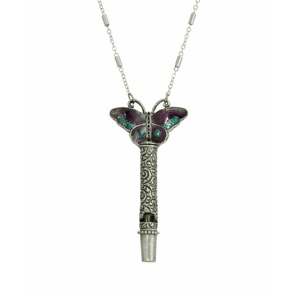 2028 fB[X lbNXE`[J[Ey_ggbv ANZT[ Women's Pewter Whistle with Purple Green Enamel Butterfly Necklace Purple