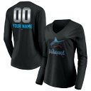 ファナティクス レディース Tシャツ トップス Miami Marlins Fanatics Branded Women 039 s Personalized Midnight Mascot Long Sleeve VNeck TShirt Black