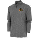 【送料無料】 アンティグア メンズ パーカー・スウェットシャツ アウター Chicago Blackhawks Antigua Hunk QuarterZip Pullover Top Heather Black