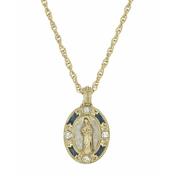 シンボルスオブフェイス レディース ネックレス・チョーカー・ペンダントトップ アクセサリー 14K Gold-Dipped Crystal Blue Enamel Virgin Mary Pendant 18