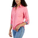 トミー ヒルフィガー レディース カットソー トップス Women's Cotton Roll-Tab Button-Up Shirt Peony(4)