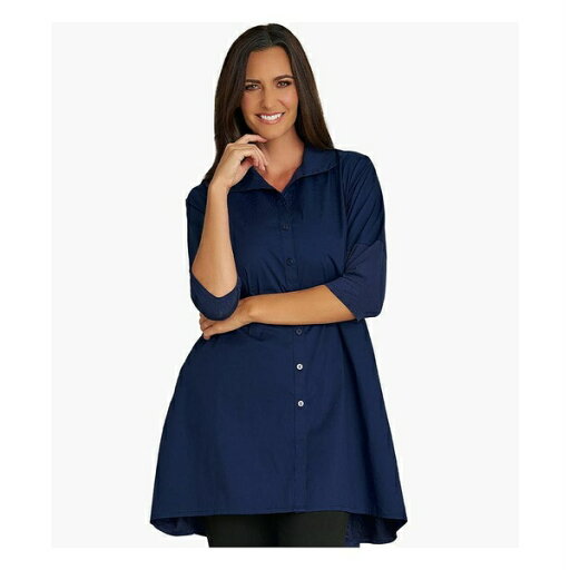 ステラカラカシ レディース カットソー トップス Women's 3/4 Sleeve Button-Front Cotton Poplin Shirt Top Tiburon Tunic Icon Navy ステラカラカシ レディース カットソー トップス Women's 3/4 Sleeve Button-Front Cotton Poplin Shirt Top Tiburon Tunic Icon Navy