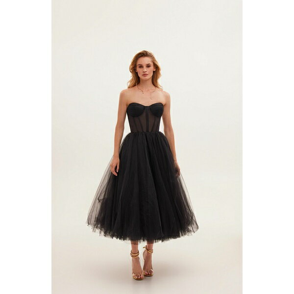 ミルカ レディース ワンピース トップス Women's Strapless Puffy Midi Tulle Dress Black