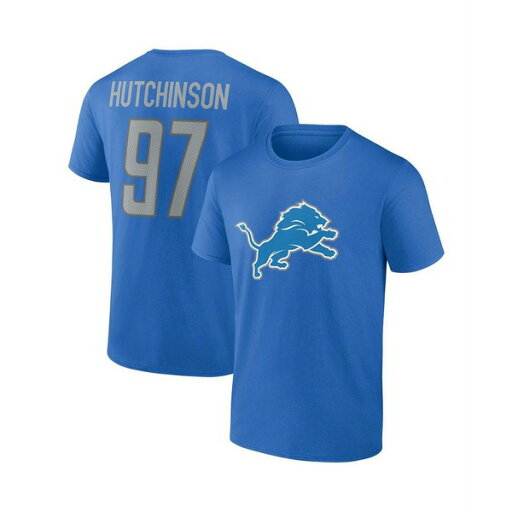 ファナティクス メンズ シャツ トップス Men's Aidan Hutchinson Blue Detroit Lions Player Icon Name and Number T-shirt Blue ファナティクス メンズ シャツ トップス Men's Aidan Hutchinson Blue Detroit Lions Player Icon Name and Number T-shirt Blue